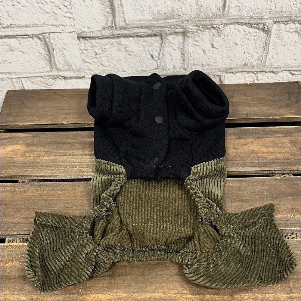 Green Corduroy Small Dog Jacket with a pocket saying Best Friend